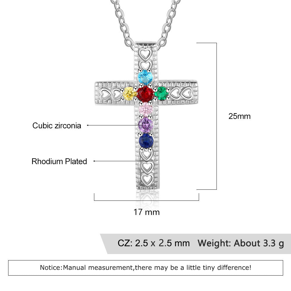Think Engraved mothers necklace Personalized 7 Birthstone Cross Mother's Necklace - Heart Cut-Outs Crucifix