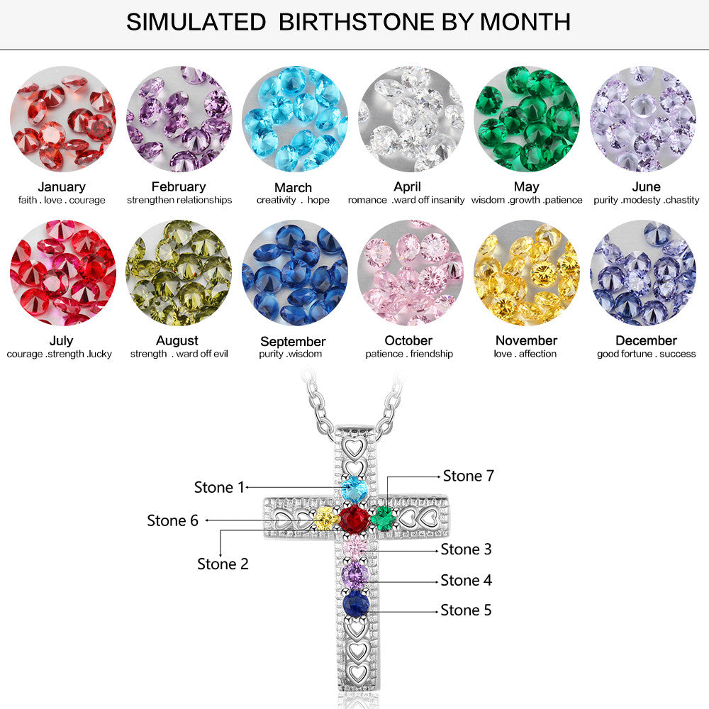 Think Engraved mothers necklace Personalized 7 Birthstone Cross Mother's Necklace - Heart Cut-Outs Crucifix
