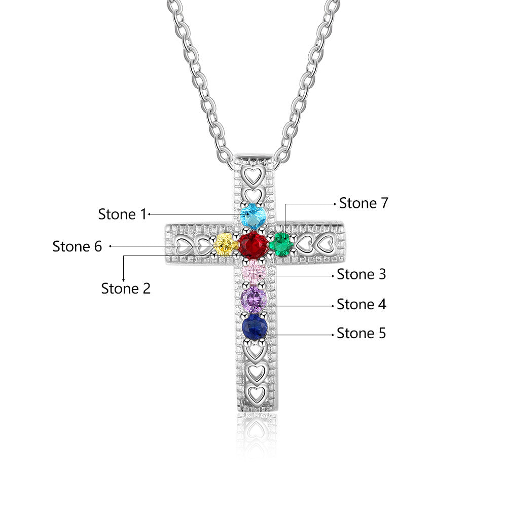 Think Engraved mothers necklace Personalized 7 Birthstone Cross Mother's Necklace - Heart Cut-Outs Crucifix