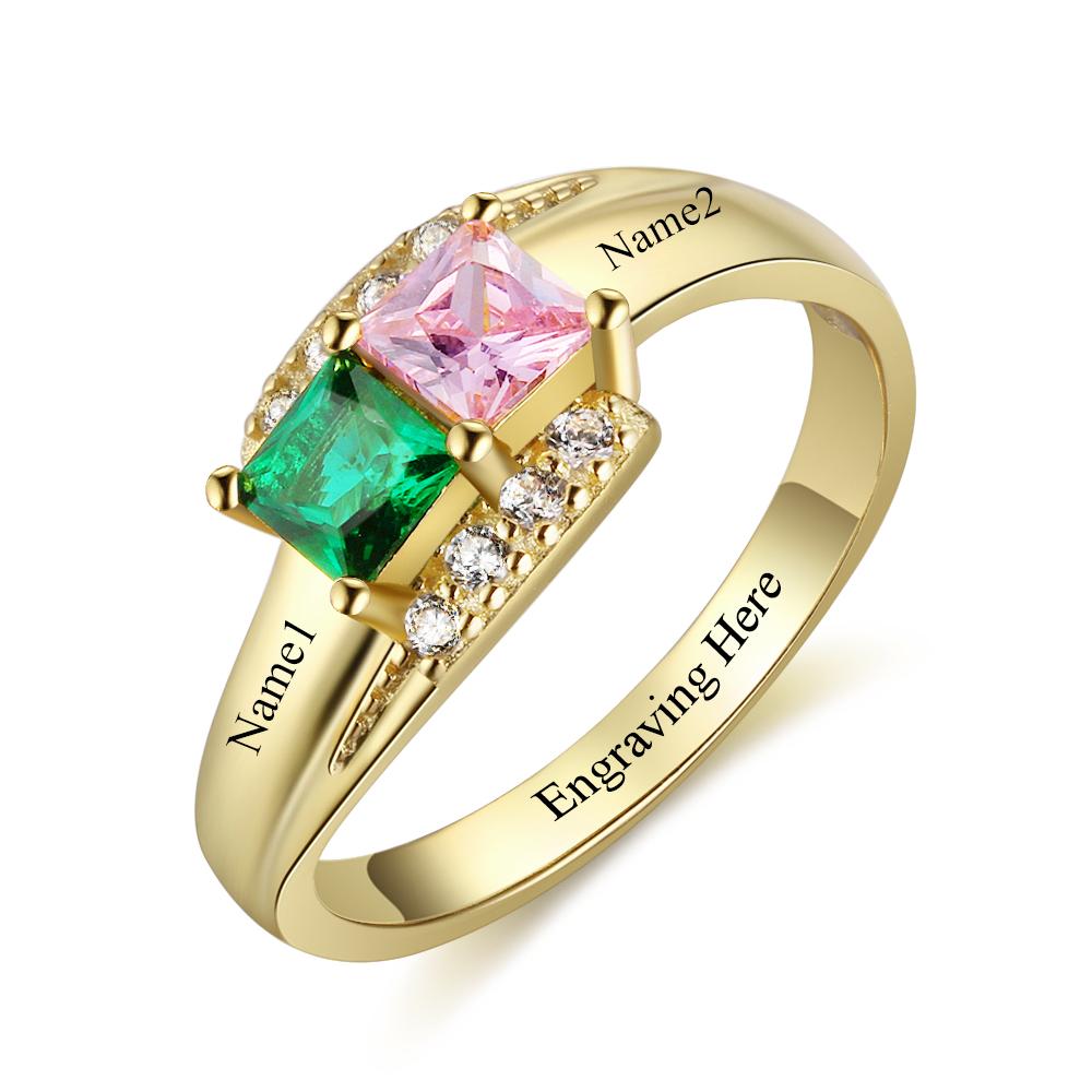 Think Engraved Peronalized Ring 6 / 14K Gold Personalized 2 Stone Splendid 14k Gold or Rose Gold Mothers Ring or Promise Ring