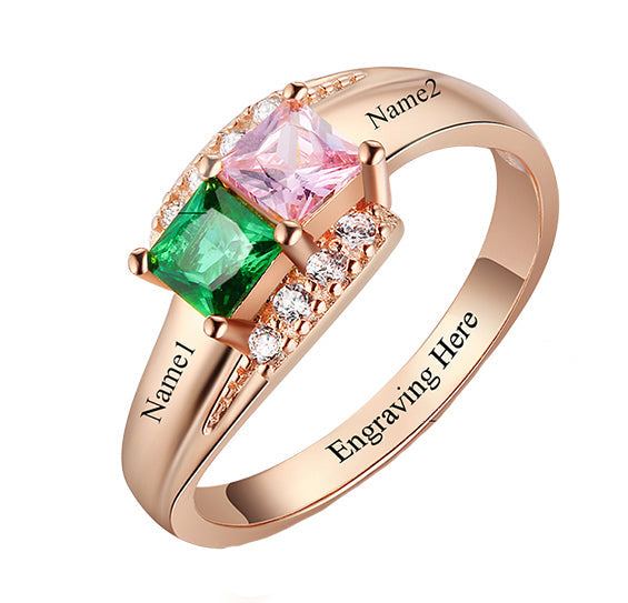 Think Engraved Peronalized Ring 6 / 14K Rose Gold Personalized 2 Stone Splendid 14k Gold or Rose Gold Mothers Ring or Promise Ring
