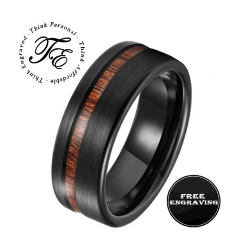 Think Engraved Promise Ring 6 Men's Personalized Black Promise Ring With Koa Wood Inlay