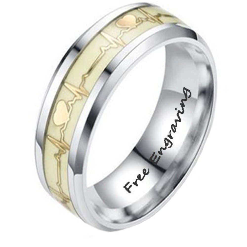 Think Engraved Promise Ring 6 Personalized Men's Heart Beat Wedding Ring - Glowing Heartbeat