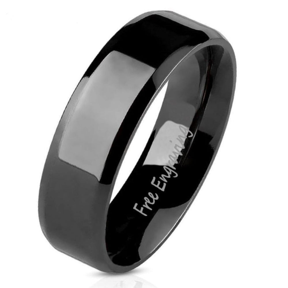 Think Engraved Promise Ring 6mm size 5 Personalized Men's Traditional Black Promise Ring - Engraved Handwriting Ring