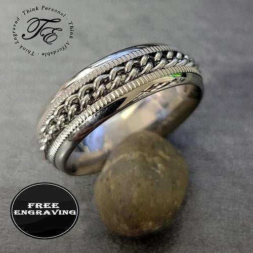 Think Engraved Promise Ring 7 Personalized Men's Promise Ring - Silver Chain Spinner Stainless Steel