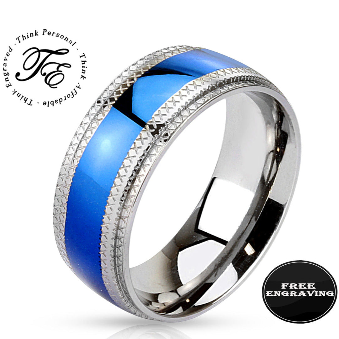 Think Engraved Promise Ring 9 Custom Engraved Man's Blue Promise Ring - Personalized Promise Ring For Guys