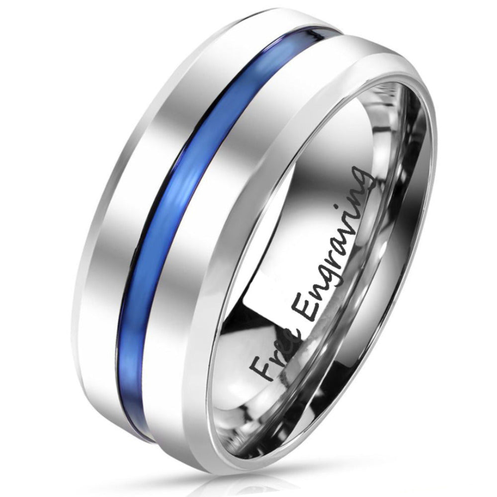 Think Engraved Promise Ring 9 Personalized Men's Thin Blue Line Promise Ring - Engraved Handwriting Ring For Guys