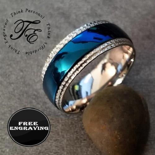 Think Engraved Promise Ring Custom Engraved Man's Blue Promise Ring - Personalized Promise Ring For Guys