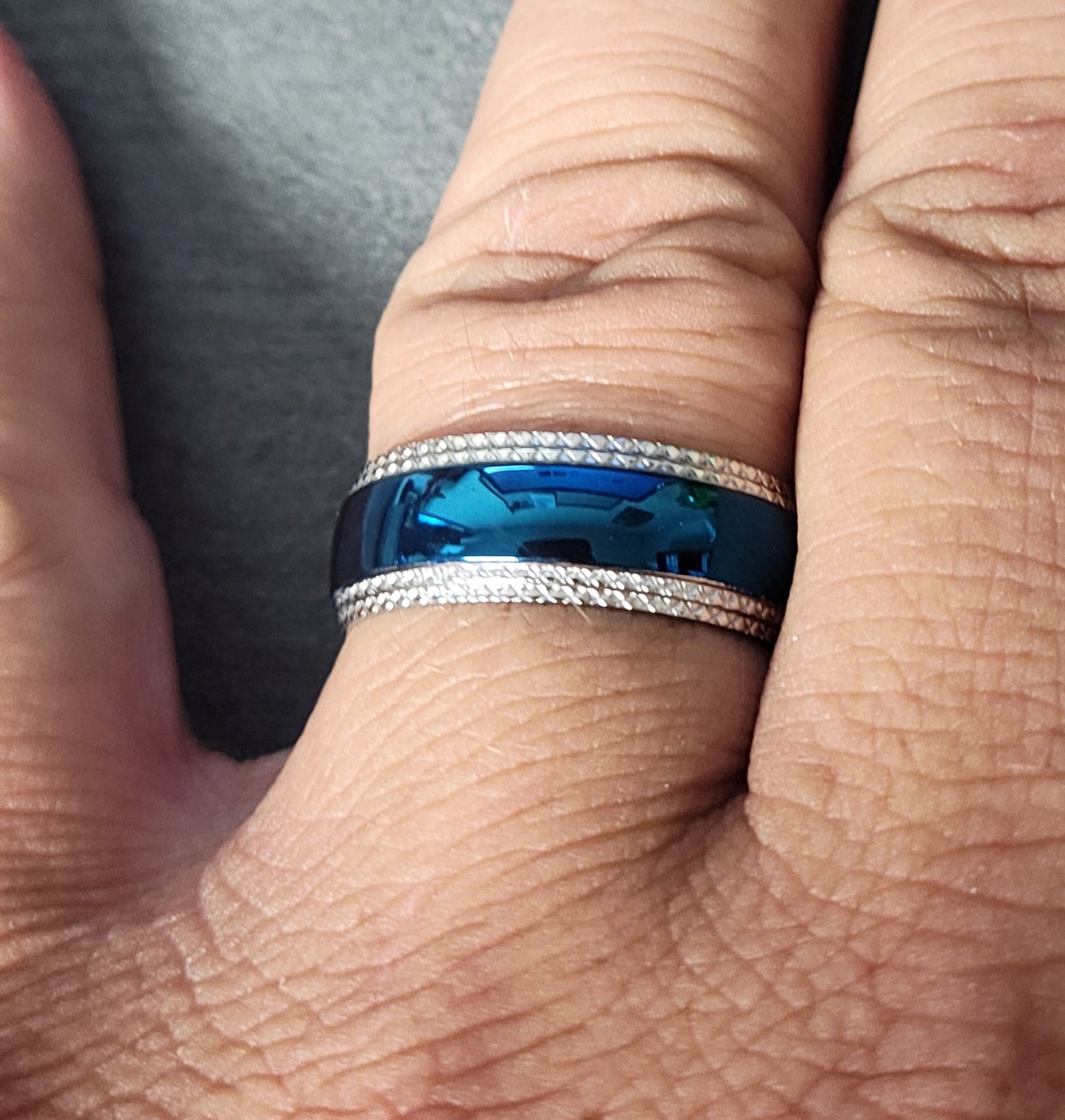 Think Engraved Promise Ring Custom Engraved Man's Blue Promise Ring - Personalized Promise Ring For Guys