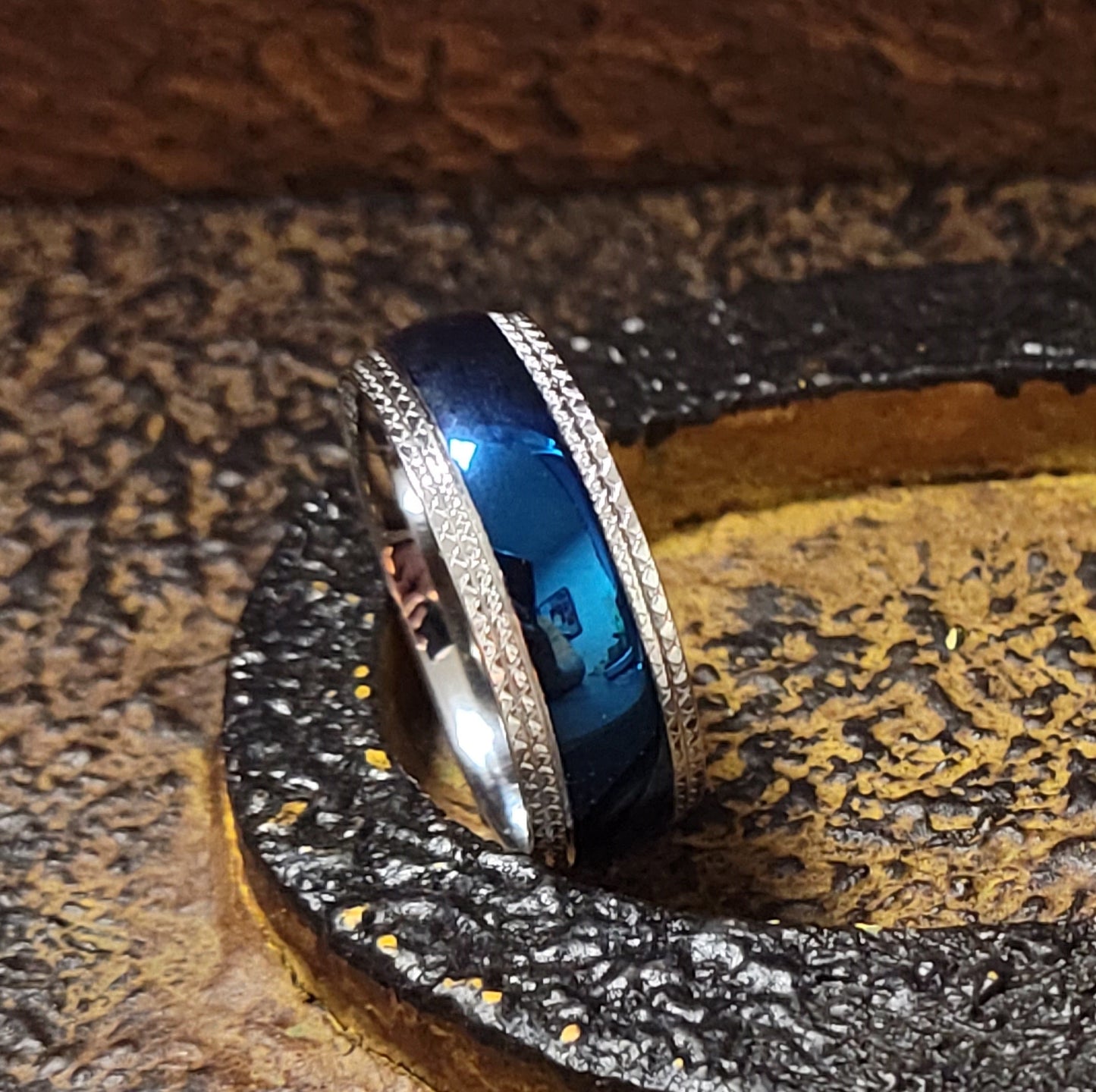 Think Engraved Promise Ring Custom Engraved Man's Blue Promise Ring - Personalized Promise Ring For Guys