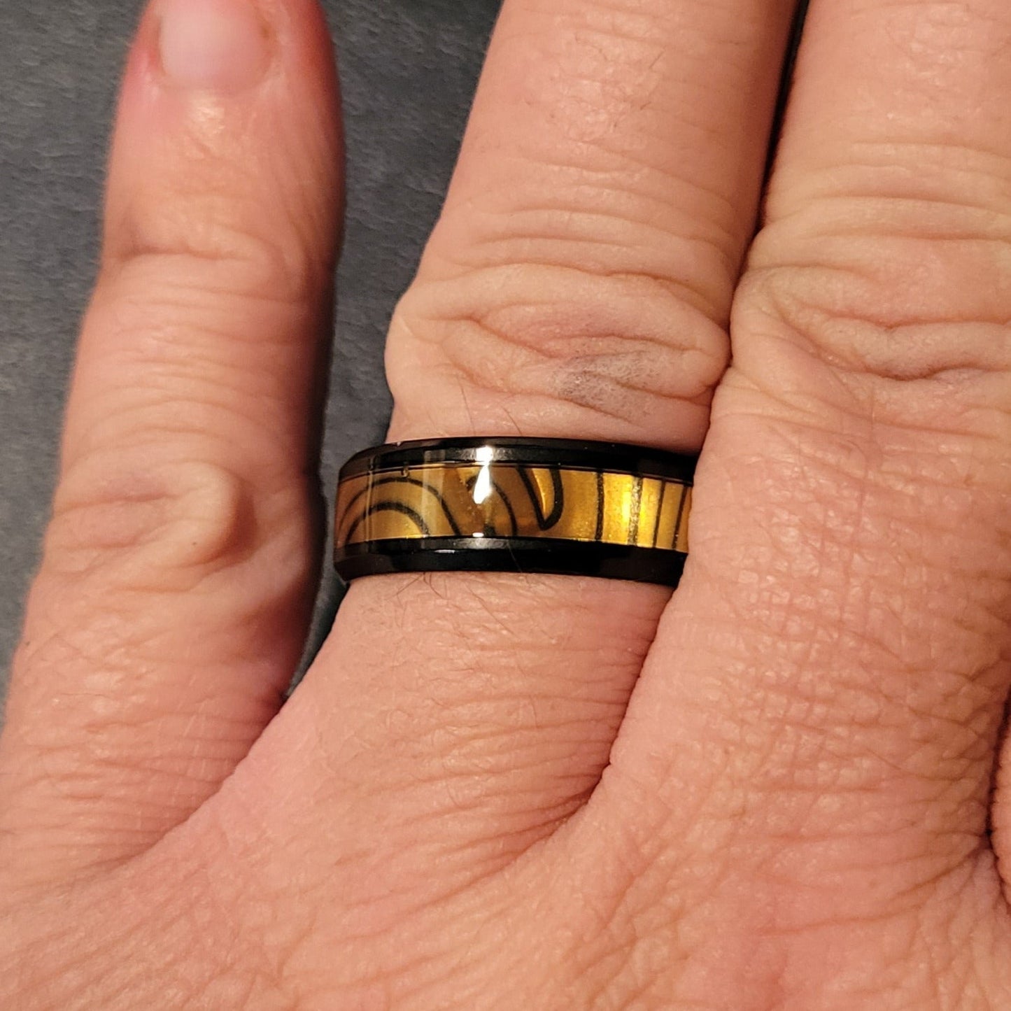 Think Engraved Promise Ring Custom Engraved Men's Tiger's Eye Opal Promise Ring - Guy's Handwriting Promise Ring