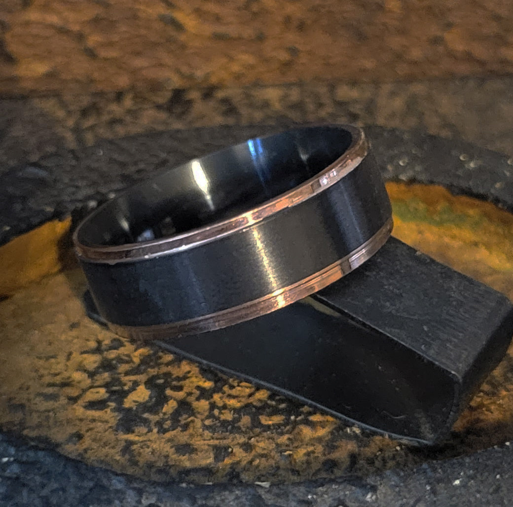 Think Engraved Promise Ring Men's Personalized Black and Rose Gold Promise Ring Rose Gold Edges