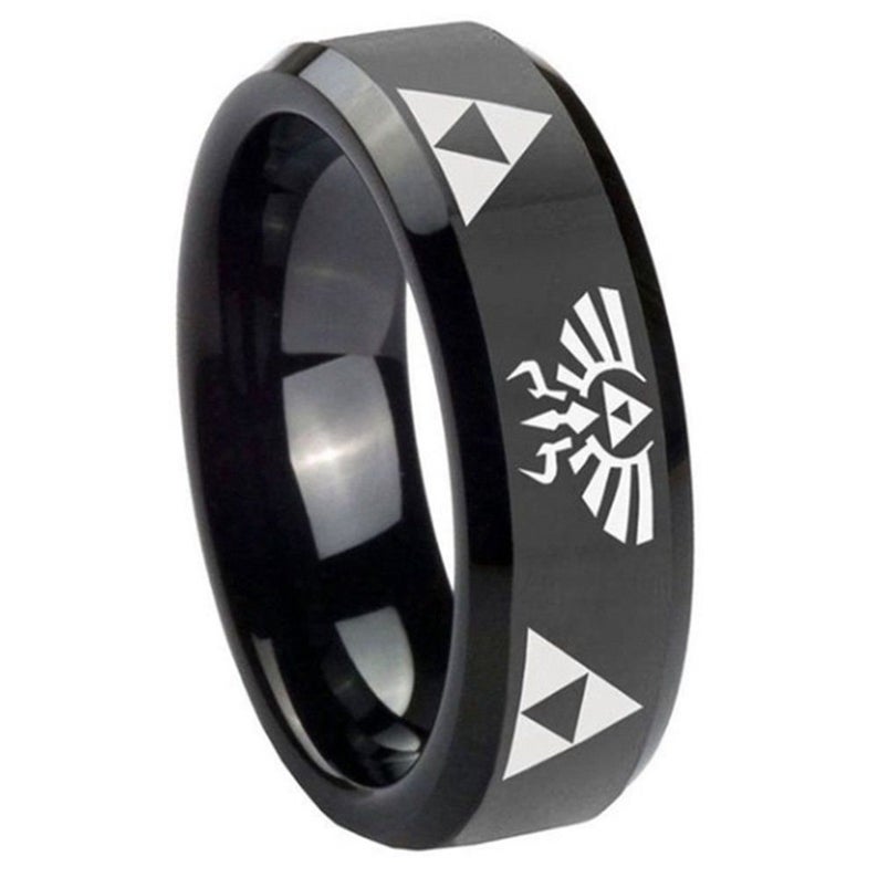 Think Engraved Promise Ring Personalized Engraved Men's Black Zelda Tri Force Promise Ring