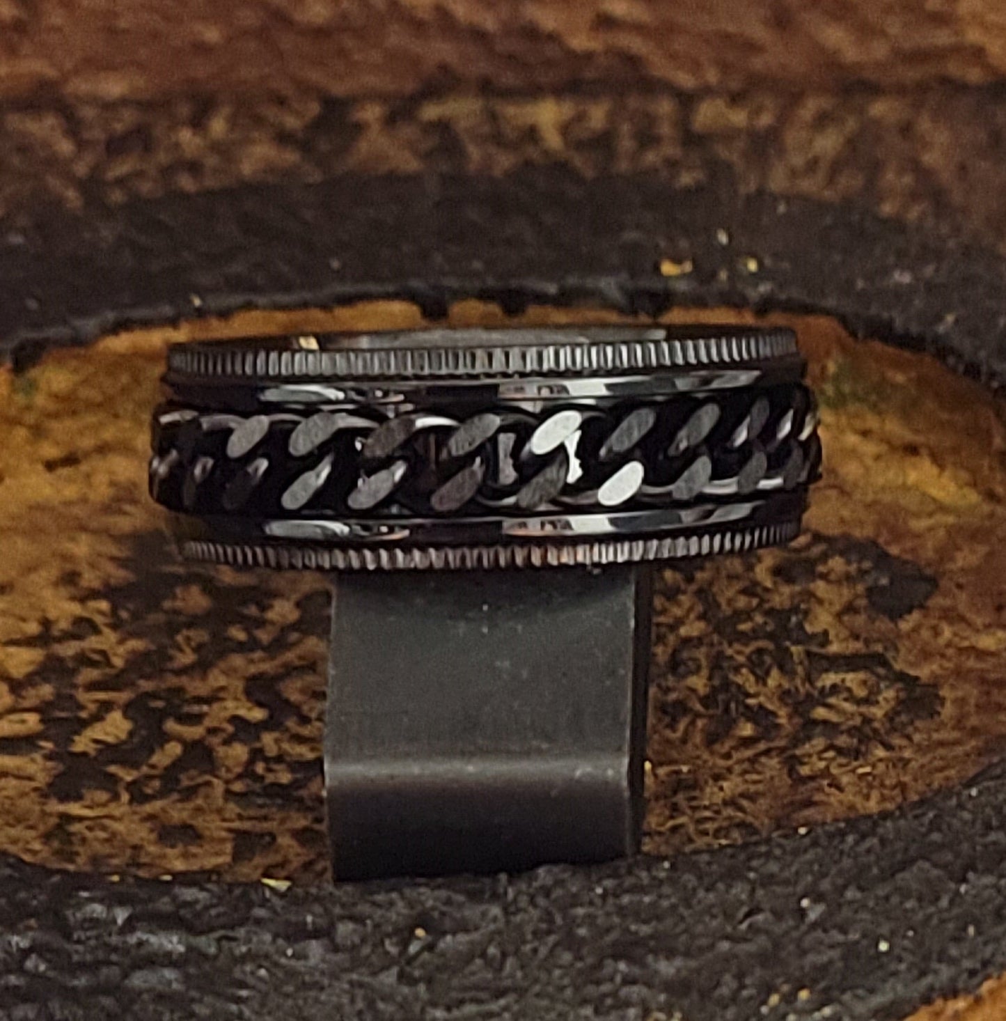 Think Engraved Promise Ring Personalized Men's Black Chain Spinner Ring - Engraved Handwriting Ring