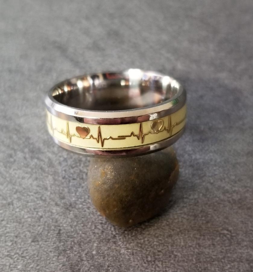 Think Engraved Promise Ring Personalized Men's Heart Beat Promise Ring - Glowing Heartbeat