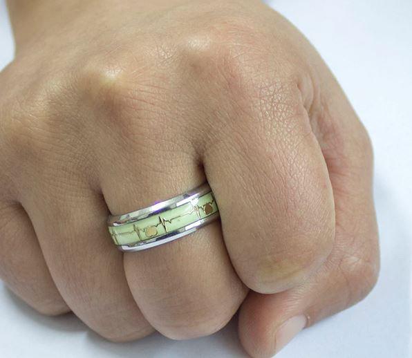Think Engraved Promise Ring Personalized Men's Heart Beat Promise Ring - Glowing Heartbeat