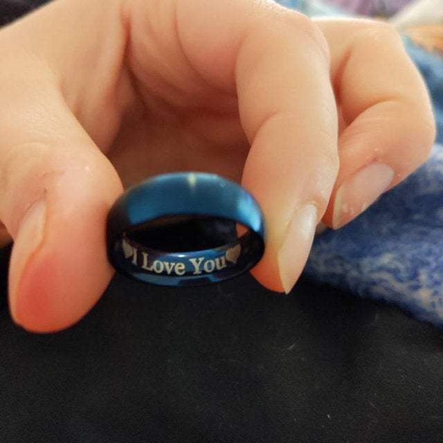 Think Engraved Promise Ring Personalized Men's Matte Blue Promise Ring - Engraved Promise Ring