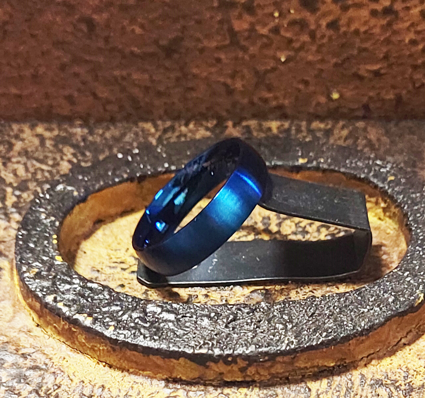 Think Engraved Promise Ring Personalized Men's Matte Blue Promise Ring - Engraved Promise Ring
