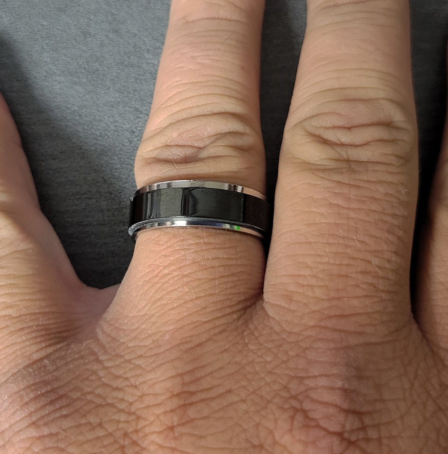 Think Engraved Promise Ring Personalized Men's Promise Ring - Black and Silver Fidget Spinner Ring
