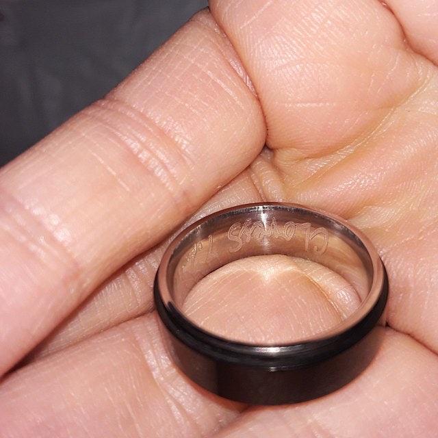 Think Engraved Promise Ring Personalized Men's Promise Ring - Black and Silver Fidget Spinner Ring