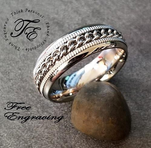 Think Engraved Promise Ring Personalized Men's Promise Ring - Silver Chain Spinner Stainless Steel