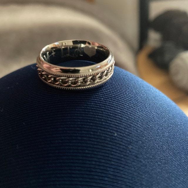 Think Engraved Promise Ring Personalized Men's Promise Ring - Silver Chain Spinner Stainless Steel