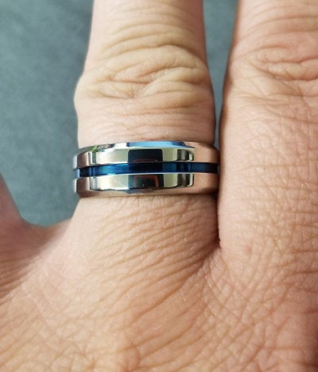 Think Engraved Promise Ring Personalized Men's Thin Blue Line Promise Ring - Engraved Handwriting Ring For Guys