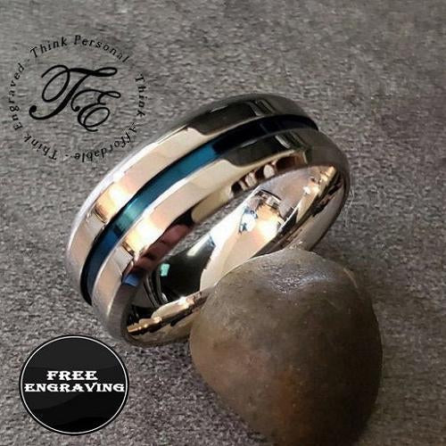 Think Engraved Promise Ring Personalized Men's Thin Blue Line Promise Ring - Engraved Handwriting Ring For Guys