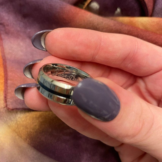 Think Engraved Promise Ring Personalized Men's Thin Blue Line Promise Ring - Engraved Handwriting Ring For Guys