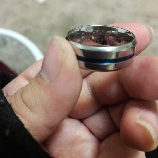 Think Engraved Promise Ring Personalized Men's Thin Blue Line Promise Ring - Engraved Handwriting Ring For Guys