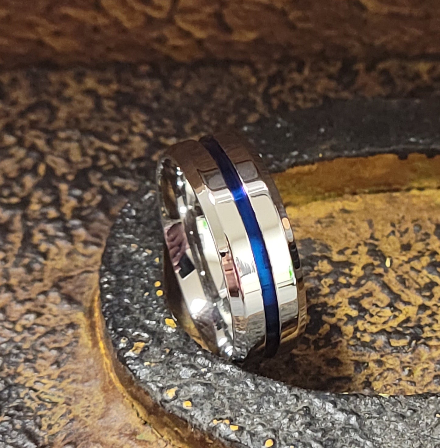 Think Engraved Promise Ring Personalized Men's Thin Blue Line Promise Ring - Engraved Handwriting Ring For Guys