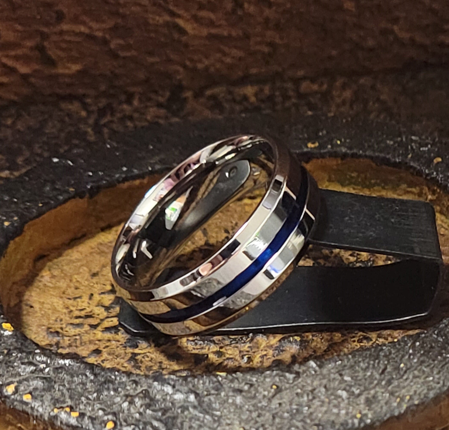 Think Engraved Promise Ring Personalized Men's Thin Blue Line Promise Ring - Engraved Handwriting Ring For Guys