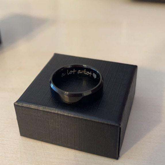 Think Engraved Promise Ring Personalized Men's Traditional Black Promise Ring - Engraved Handwriting Ring
