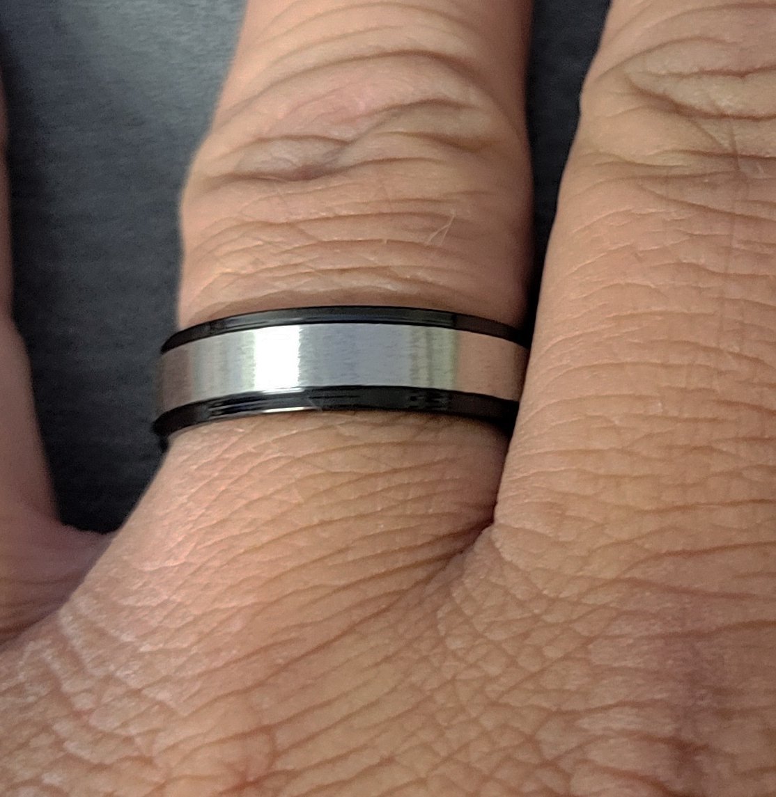 Think Engraved Promise Ring Personalized Women's Promise Ring - Beveled Black and Brushed Stainless Steel