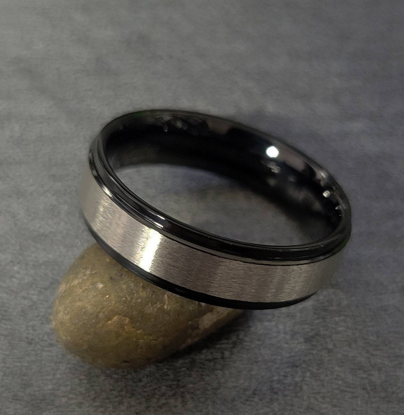 Think Engraved Promise Ring Personalized Women's Promise Ring - Beveled Black and Brushed Stainless Steel