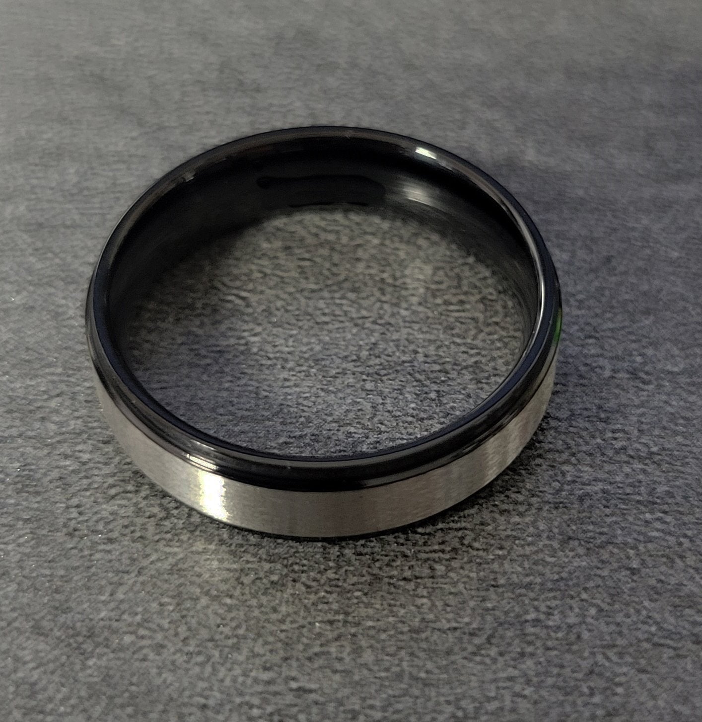 Think Engraved Promise Ring Personalized Women's Promise Ring - Beveled Black and Brushed Stainless Steel
