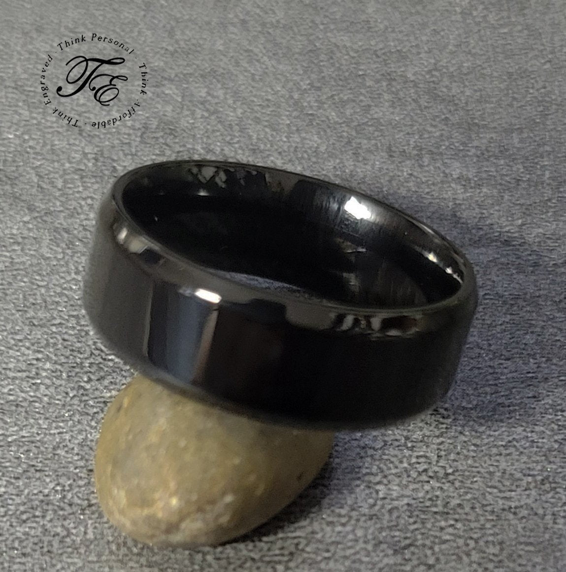 Think Engraved Promise Ring Personalized Women's Promise Ring - Black Beveled Flat Band Stainless Steel