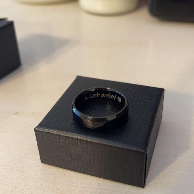 Think Engraved Promise Ring Personalized Women's Promise Ring - Black Beveled Flat Band Stainless Steel