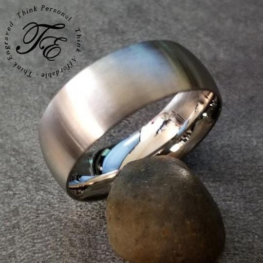 Think Engraved Promise Ring Personalized Women's Promise Ring - Brushed Steel Dome Stainless Steel
