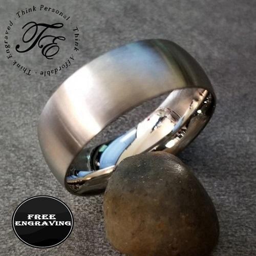 Think Engraved Promise Ring Personalized Women's Promise Ring - Brushed Steel Dome Stainless Steel
