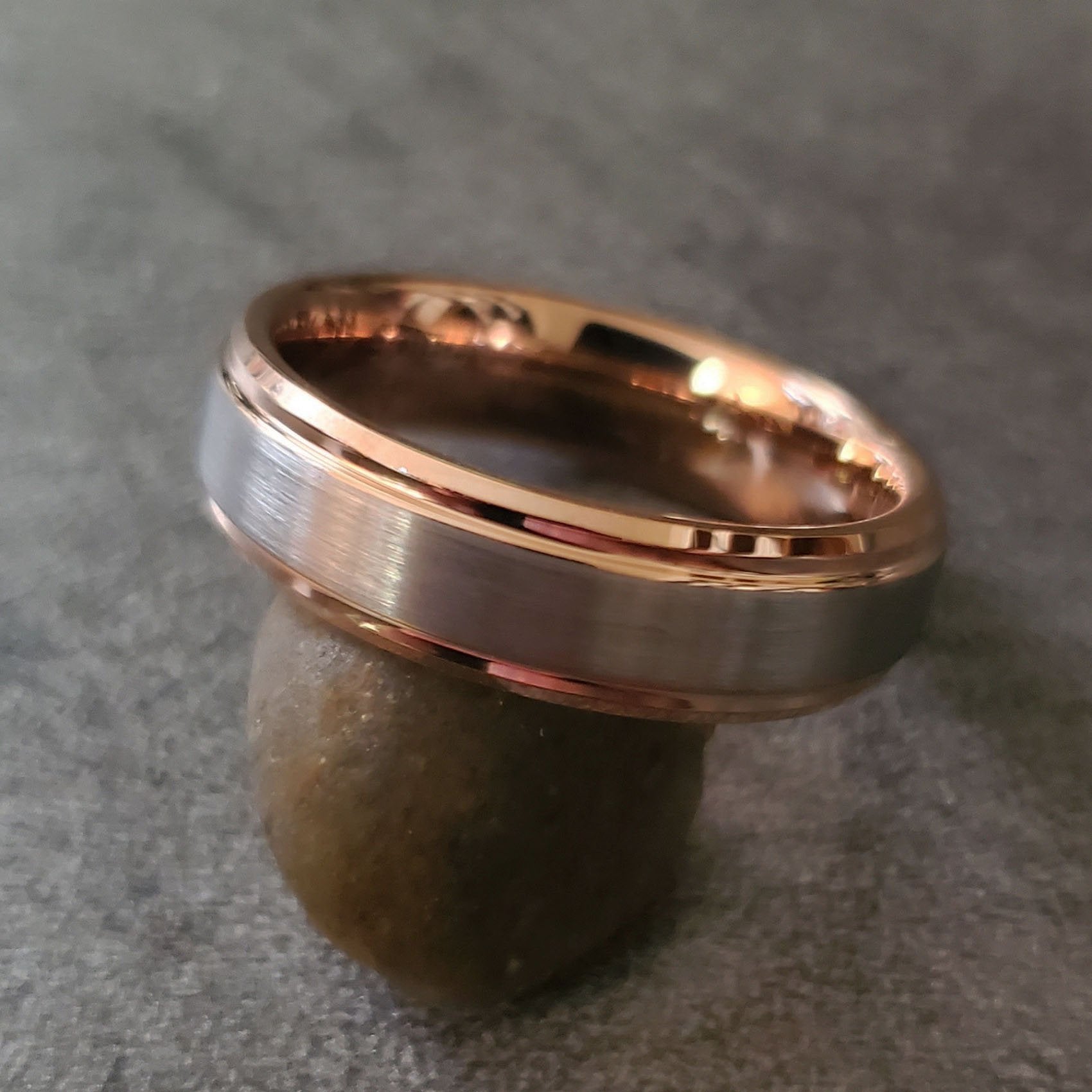 Think Engraved Promise Ring Personalized Women's Tungsten Promise Ring Band - Brushed 14k Rose Gold