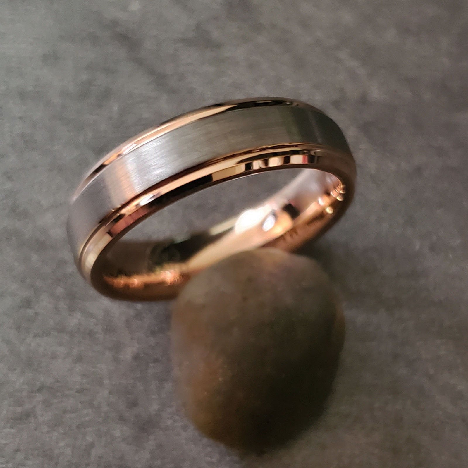 Think Engraved Promise Ring Personalized Women's Tungsten Promise Ring Band - Brushed 14k Rose Gold