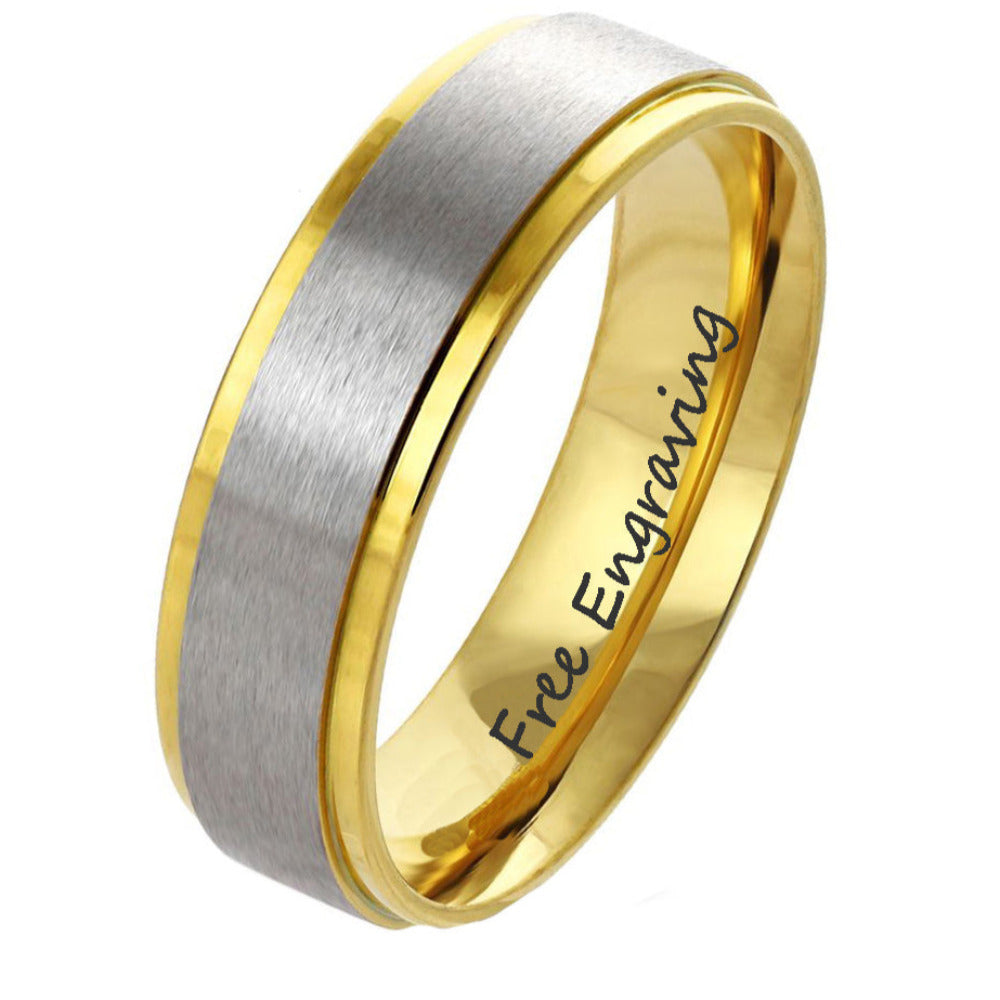 Think Engraved wedding Band 5 Personalized Engraved Men's Gold and Steel Wedding Ring - Engraved Handwriting Ring