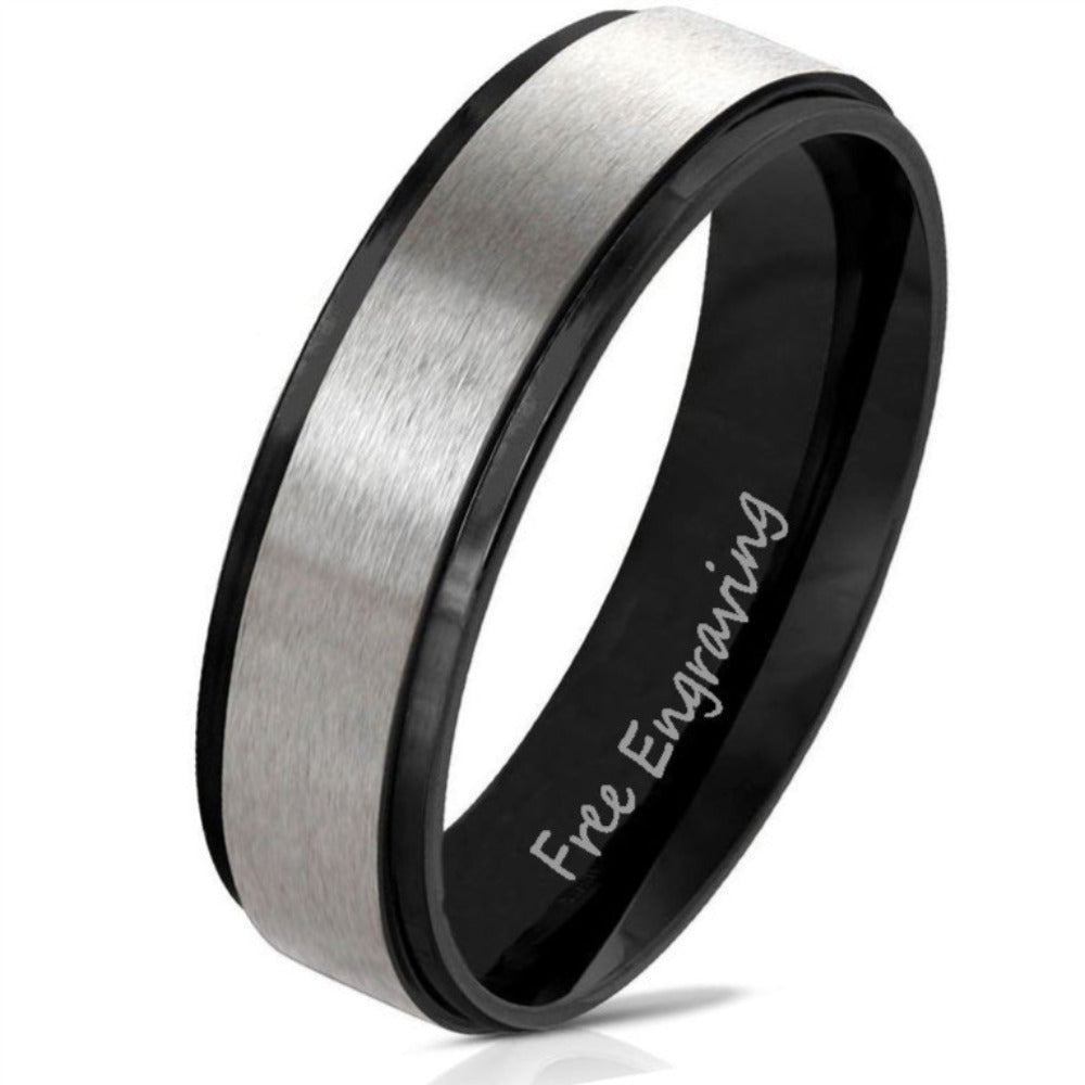 Think Engraved wedding Band 5 Personalized Men's Brushed Steel Wedding Ring - Engraved Handwriting Wedding Ring