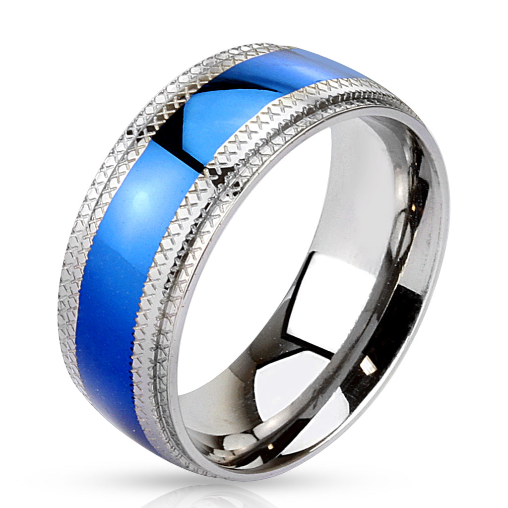 Think Engraved wedding Band 9 Custom Engraved Man's Blue Wedding Ring - Personalized wedding Ring For Guys