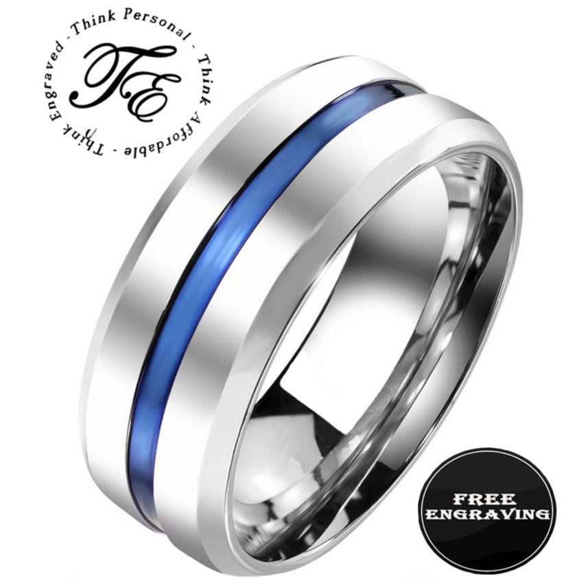 Think Engraved wedding Band 9 Personalized Men's Thin Blue Line Wedding Ring - Engraved Handwriting Ring For Guys