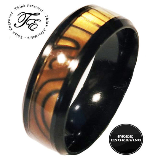 Think Engraved wedding Band Custom Engraved Men's Tiger's Eye Opal Wedding Ring - Guy's Handwriting Ring