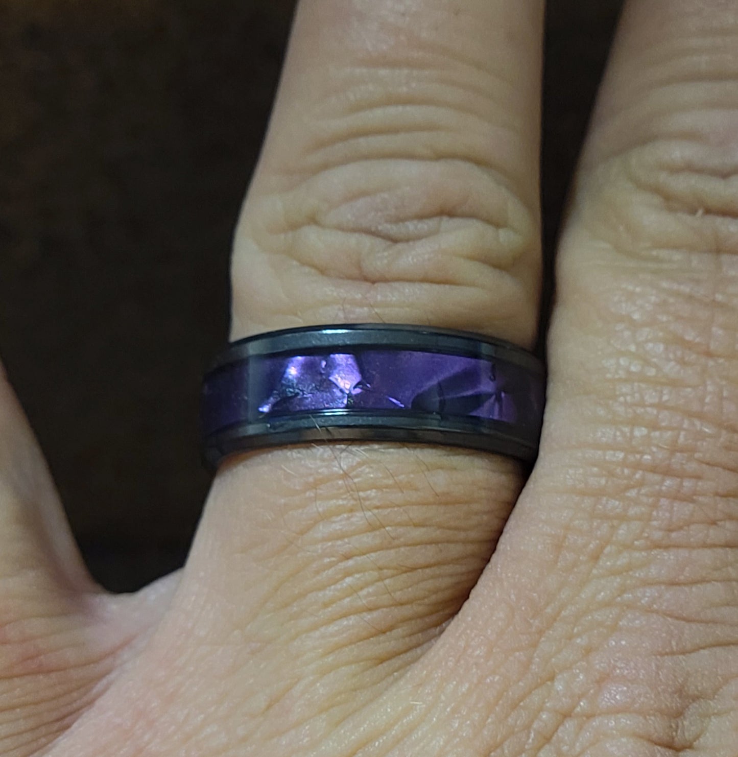 Think Engraved wedding Band Custom Engraved Men's Wedding Ring Chorite Purple - Handwriting Ring