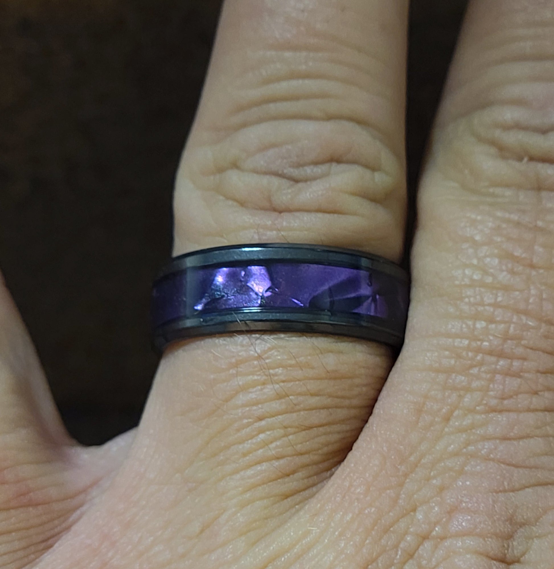 Think Engraved wedding Band Custom Engraved Men's Wedding Ring Chorite Purple - Handwriting Ring