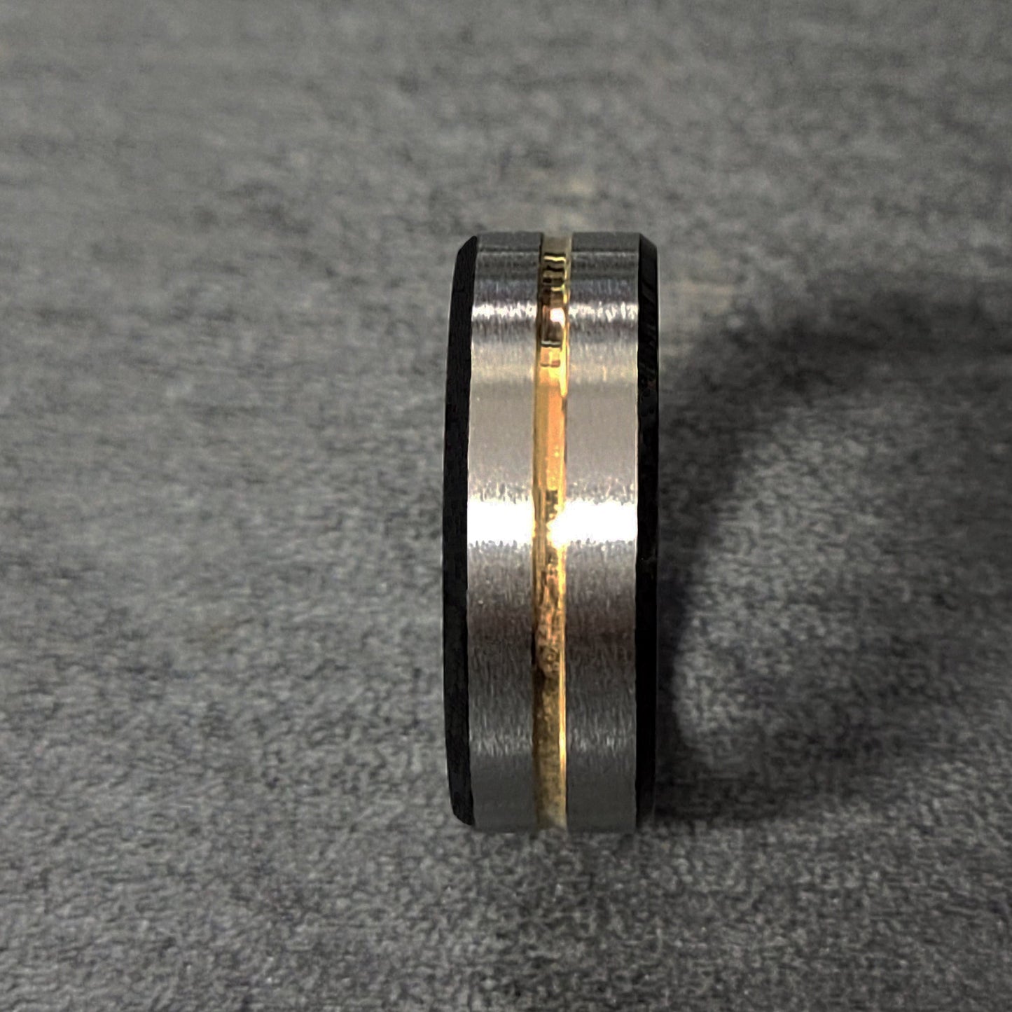 Think Engraved wedding Band Men's Personalized Silver and Black wedding Ring With Gold Filled Groove
